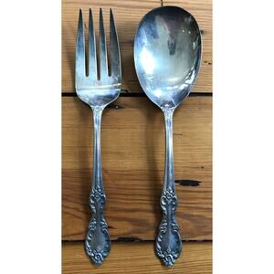 Set Pair Vtg Antique Original Rogers Extra Plate Silverplate Serving Spoon Fork